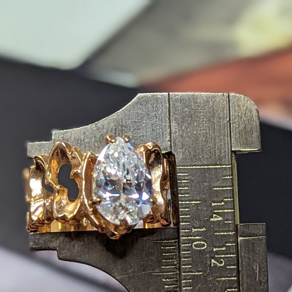 RC Covenant Vintage Brutalist Faux 3ct + Cz Diamond Amazing 14mm Pear Shape Ring - Picture 5 of 7